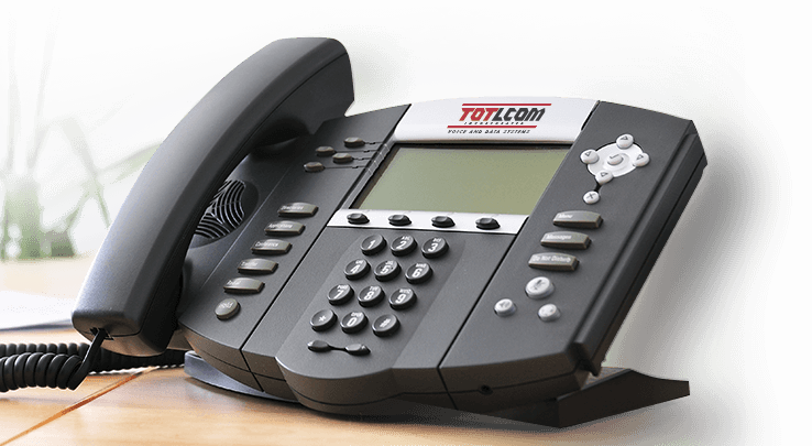 VoIP Desk Phone with TOTLCOM Voice and Data Systems Logo