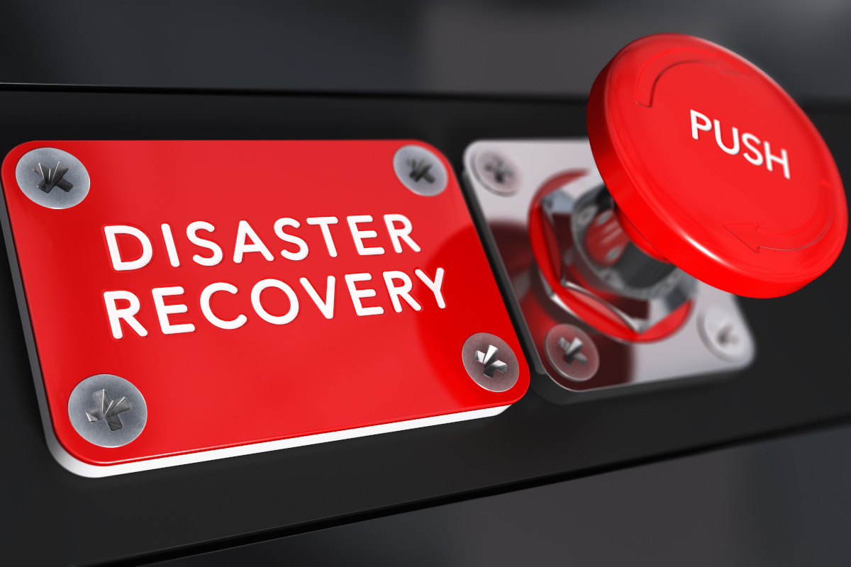 A big red button with a label that reads disaster recovery