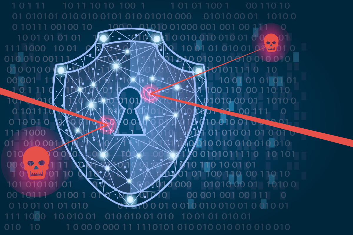 A digital shield deflecting potential threats