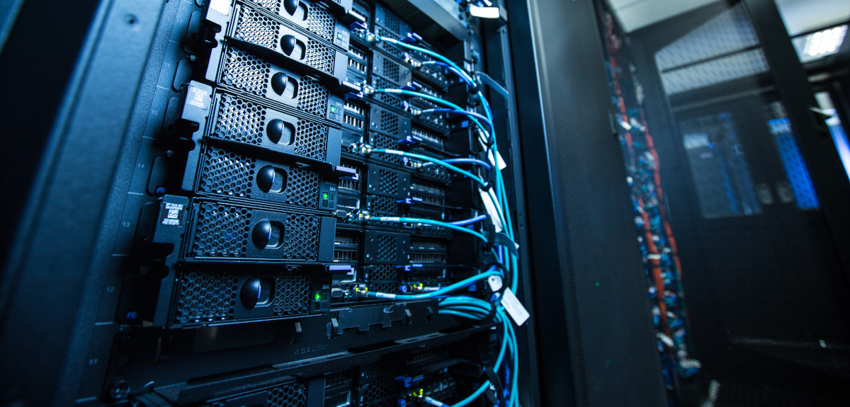 Close up of a server tower in a server room