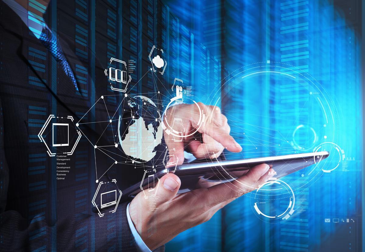 Man working on a digital diagram