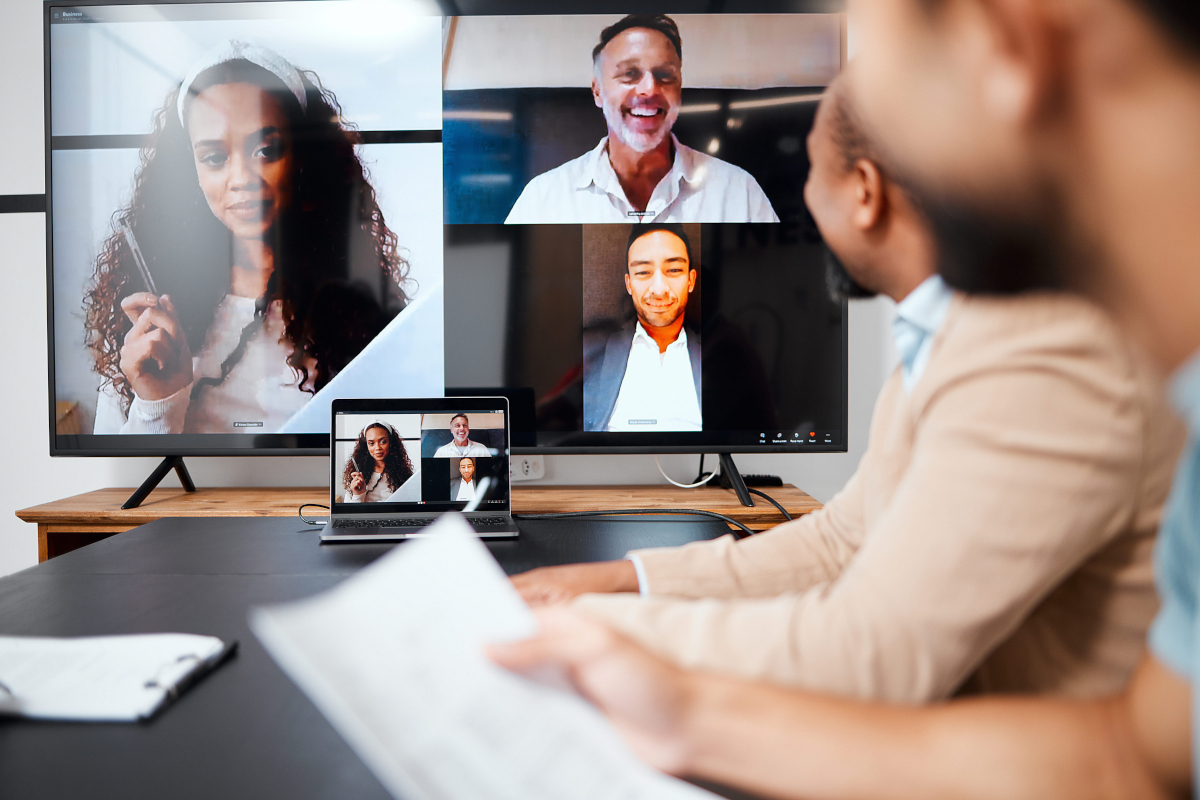 Online meeting in an office.