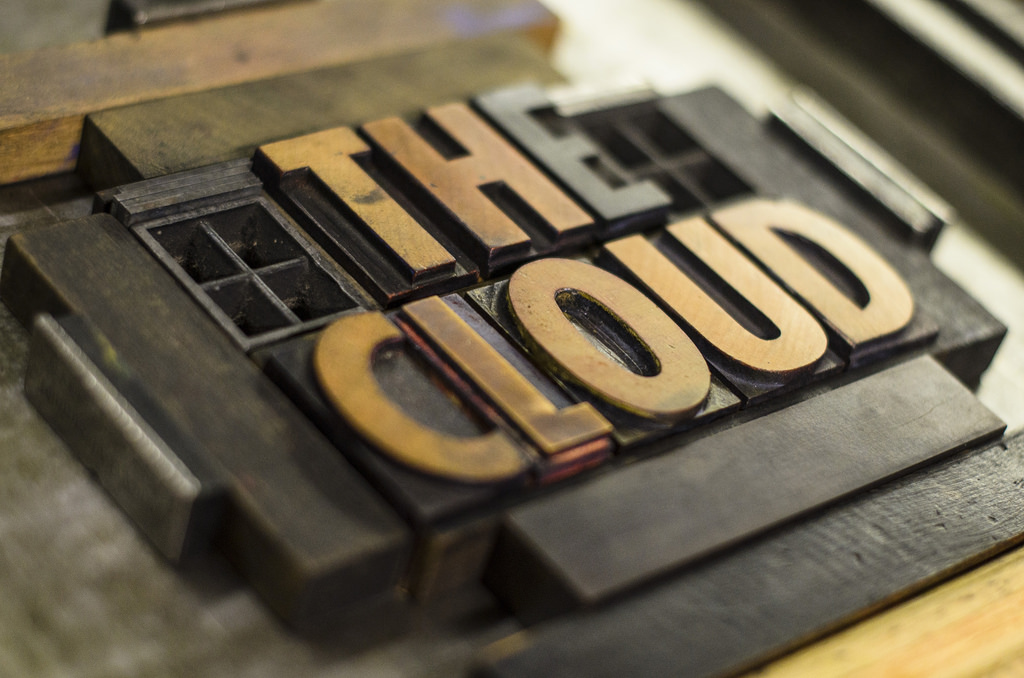 The words 'The Cloud' made out of wood