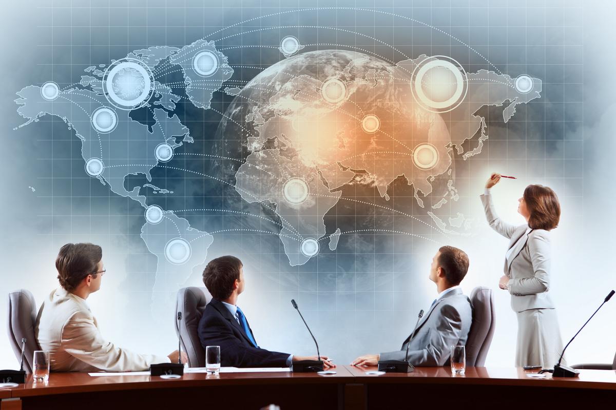 Business meeting with network connections concept behind them